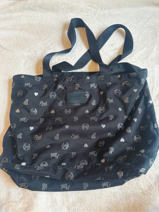 PINK Victoria's Secret Handbags - PINK Victoria's Secret Black Logo Print Tote